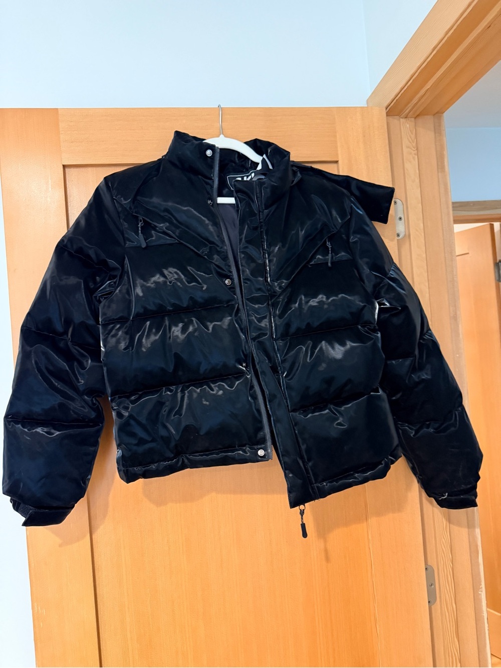 Jack Wills SKI Glossy Black Hooded Puffer Jacket US 6 S